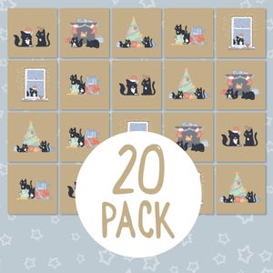 20 kerstkaarten zwarte kat, gouden grappige kerstkaarten zwarte kat, 20 gouden kerstkaarten katten, kerstkaarten voor kattenliefhebbers