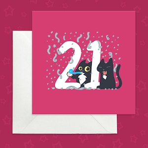 Carte d'anniversaire pour 21 ans de chat, carte d'anniversaire de chat amusante, carte pour 21 ans, carte de chat pour 21 ans, célébration du 21e anniversaire, anniversaire de chat