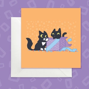 Carte d'anniversaire drôle de chats noirs, carte d'anniversaire lumineuse et mignonne, carte de voeux ludique de chats noirs, carte pour l'anniversaire des amoureux des chats