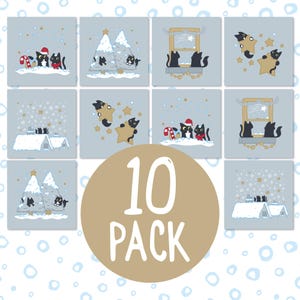 10 schwarze Katzen-Weihnachtskarten, Weihnachtskarten-Multipack, Packung silberne Katzen-Weihnachtskarten, süße Katzen-Weihnachtskarten, lustige Weihnachtskarten