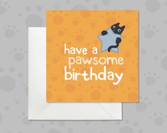 Black Cat Birthday Card, Silver Star, Pawsome Pun
