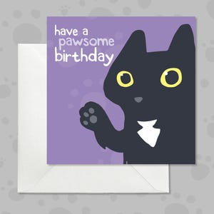 Carte de voeux douce tout usage de chat noir pour les amoureux des chats, carte d'occasion chat mignon avec la patte tendue, chat « You're pawsome » et carte de jeu de mots chat