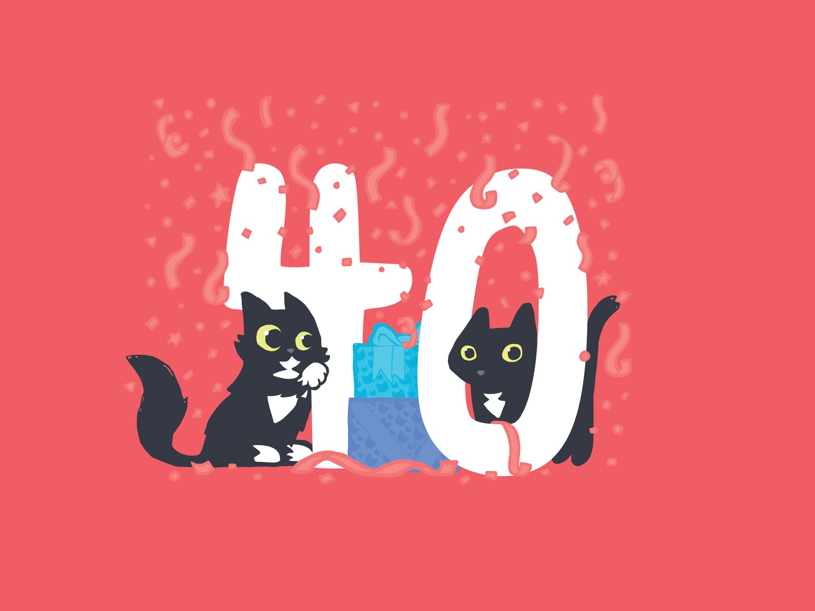 40th Cat Birthday Card Red Birthday Card for 40th 40th | Etsy