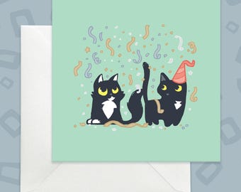 Funny Black Cat Birthday Card, Confetti Party