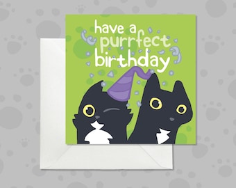 Funny Black Cat Birthday Card, Playful Cat Design