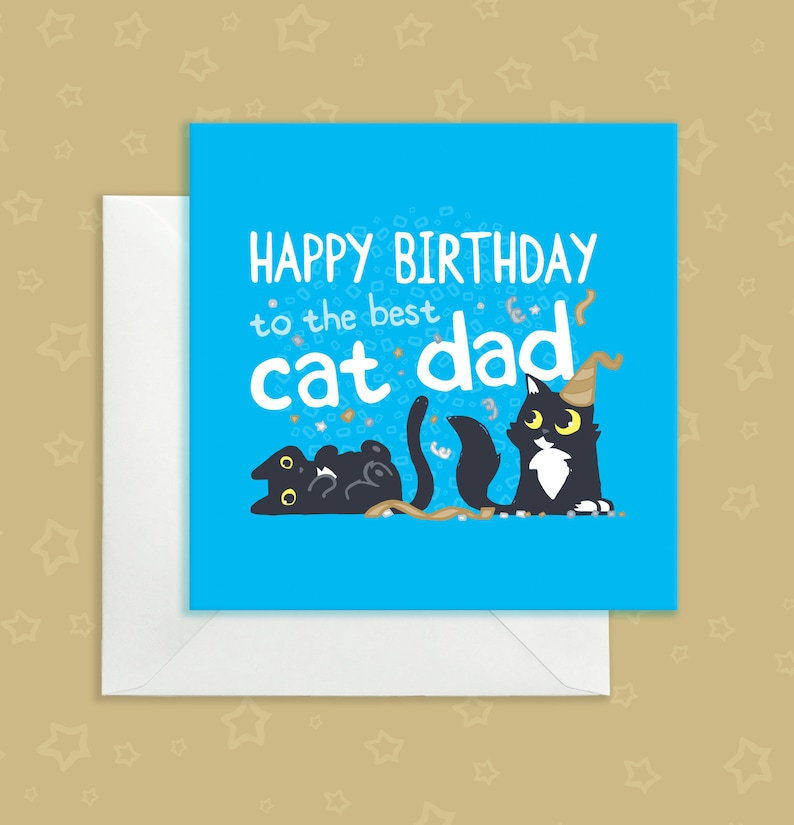 Carte d'anniversaire de papa de chat, carte de joyeux anniversaire pour catdad, carte d'anniversaire bleue lumineuse pour le papa de chat, carte bleue lumineuse pour des papas de chat, image 5