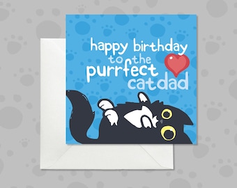 Funny Cat Dad Birthday Card, Black Cat Pun