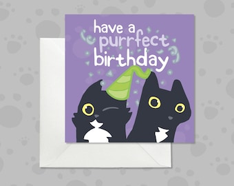 Funny Black Cat Birthday Card, Cat Lover Greeting, Purrfect Pun