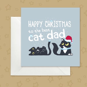 Carte de Noël drôle de papa chat, carte de vœux de papa chat doux, carte de Noël argentée de chats noirs pour papa de chat, carte de Noël mignonne amusante pour papa de chat,