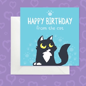 Carte Joyeux anniversaire de la part du chat, carte d'anniversaire pour amoureux des chats, carte d'anniversaire chat smoking, carte chat noir et blanc