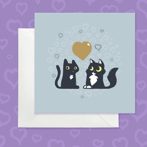 Anniversary Card with black cats, Silver Anniversary card with cats and heart, Black cats anniversary card for wife, Girlfriend anniversary