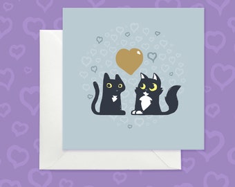 Black Cats Anniversary Card, Silver Greeting Card, for Cat Lover