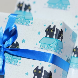 Cat wrapping paper, Single sheet of cat gift wrap, 1 x sheet of black cat gift wrap for husband, One sheet of cute cat wrapping paper