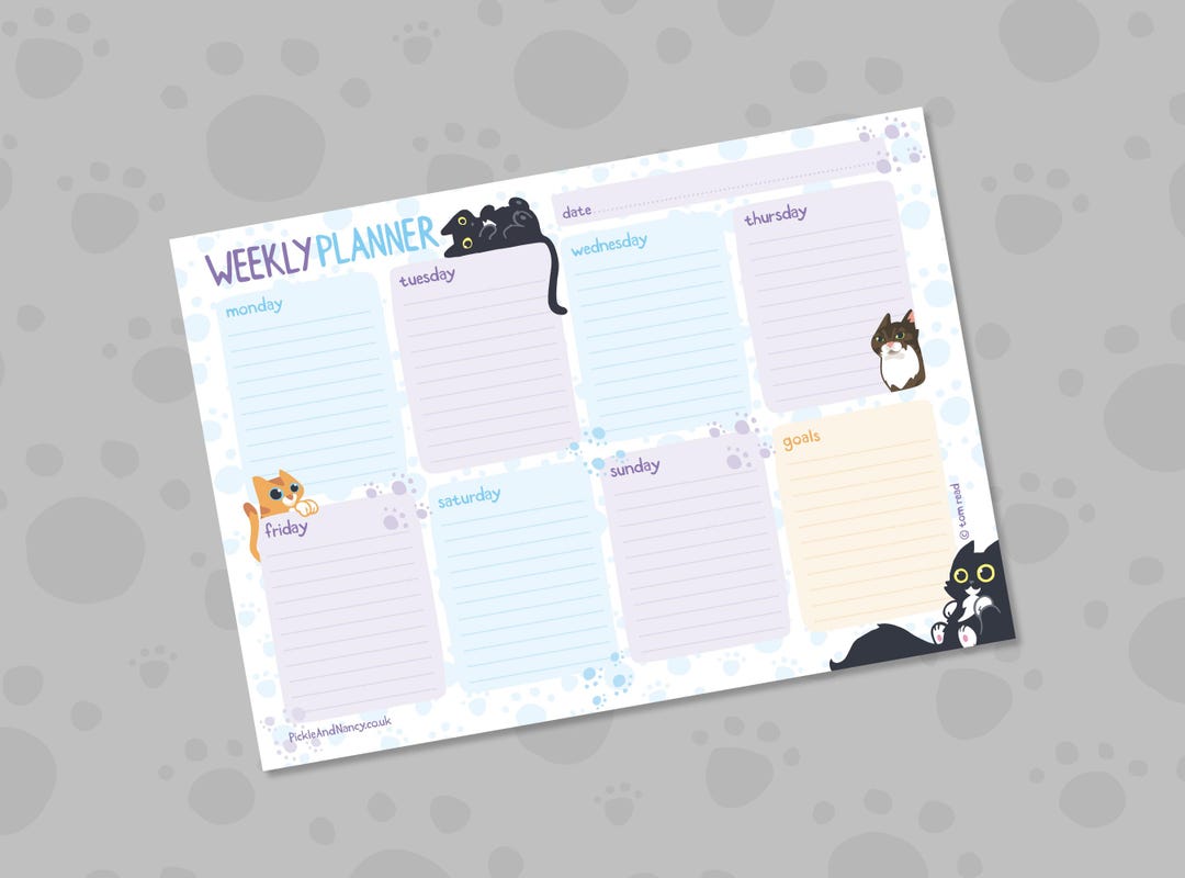 Cat Weekly Planner Pad, Illustrated A4 Desk Planner, Recycled Paper - Etsy