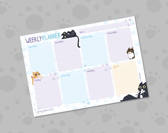 Cat Weekly Planner Pad, Illustrated A4 Desk Planner, Recycled Paper