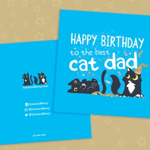Carte d'anniversaire de papa de chat, carte de joyeux anniversaire pour catdad, carte d'anniversaire bleue lumineuse pour le papa de chat, carte bleue lumineuse pour des papas de chat, image 4