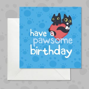 Carte d'anniversaire mignonne de chats noirs et de coeur d'amour rouge, carte d'anniversaire de chats noirs et de jeu de mots de chat, carte d'anniversaire drôle de chats noirs doux pour l'amant de chat