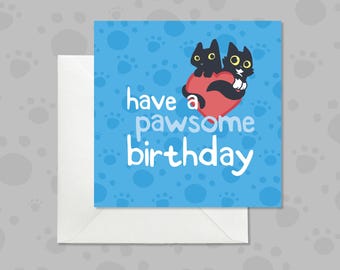 Black Cats 'Pawsome' Birthday Card, Cat Lover Pun