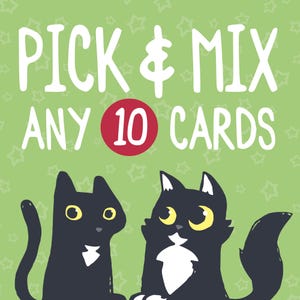 Pack of 10 cat cards, pick your own ten cards, pick and mix cards, black cat birthday card set, cat variety pack, cards for cat lovers