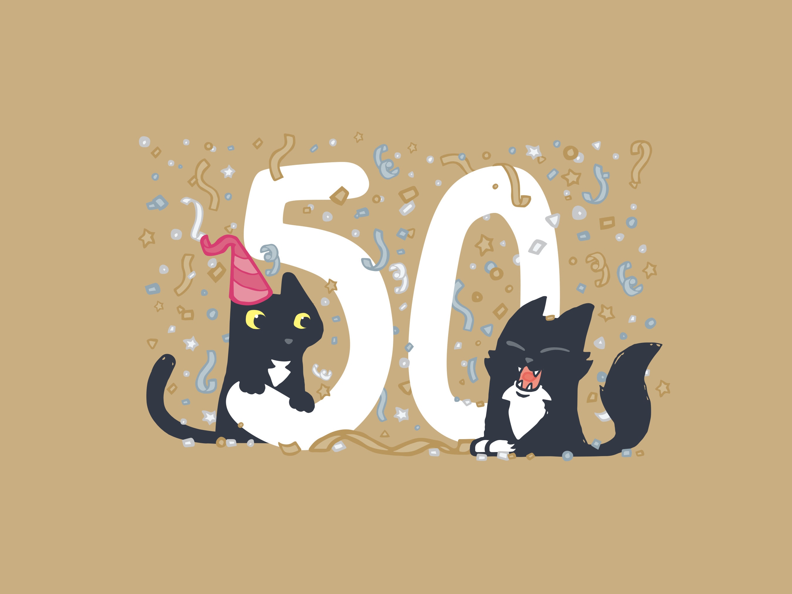Biglietto d'auguri per il 50 gatto, biglietto d'auguri gatto d'oro per il 50,  biglietto d'auguri a tema simpatico gatto per il 50, biglietto gatto nero  per 50 anni, -  Italia