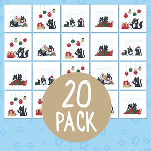 20 biglietti di Natale con gatti neri, confezione multipla da 20 biglietti di Natale con gatti neri, 20 biglietti di auguri con gatti bianchi, set di biglietti di Natale per gli amanti dei gatti