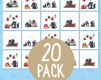 Black Cat Christmas Cards, Holiday Cat Lover Set of 20