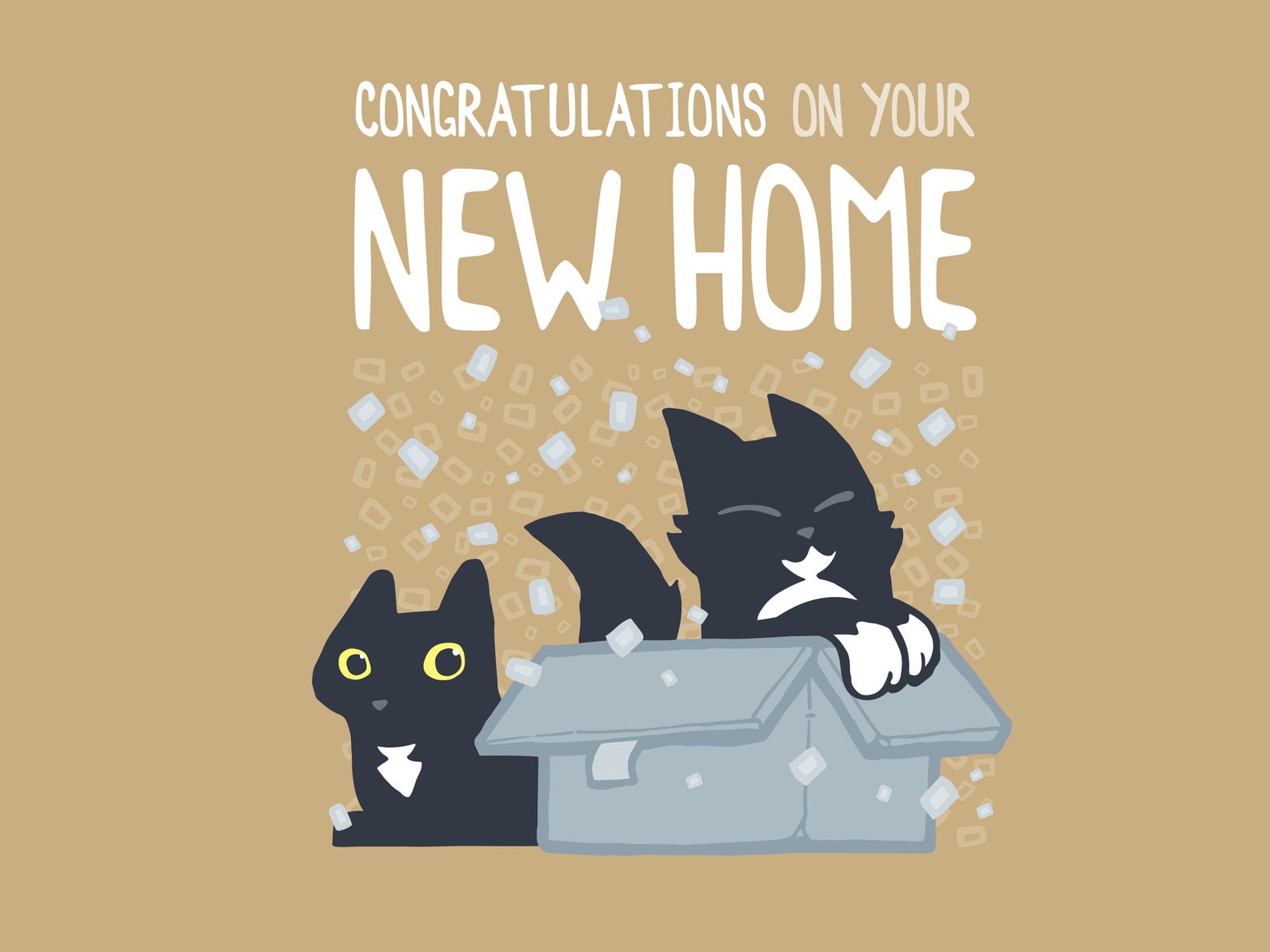 Gold New Home cat card housewarming card with cats moving in Etsy