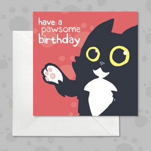 Carte d'anniversaire de chat smoking, carte d'anniversaire drôle de chat noir et blanc, carte d'anniversaire rouge lumineuse pour l'amant de chat, carte de voeux originale de chat avec le jeu de mots