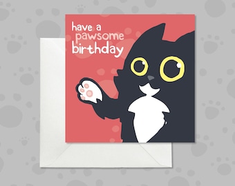Funny Tuxedo Cat Birthday Card, Pawsome Pun