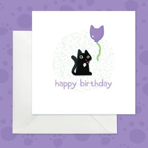 Épingle et carte d'anniversaire en émail de chat noir, ensemble de carte et d'épingle de chat, épingle mignonne de chat noir avec la carte d'anniversaire, cadeau de carte et d'épingle en émail doux