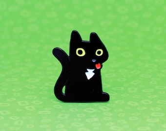 Black Cat Enamel Pin, Cheeky Tongue, Cat Lover Gift
