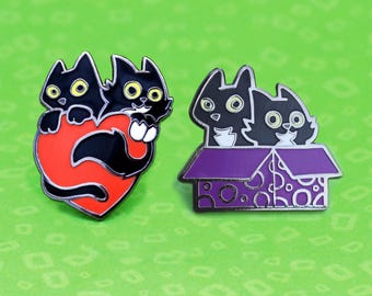 Black Cat Enamel Pin Set, Cat Lover Gift