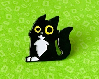 Tuxedo Cat Enamel Pin, Black and White Cat Badge