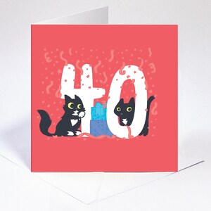 40th Cat Birthday Card, Red Birthday Card for 40th, 40th Birthday Card ...