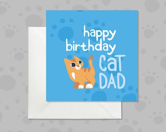 Ginger Kitten Cat Dad Birthday Card, Blue