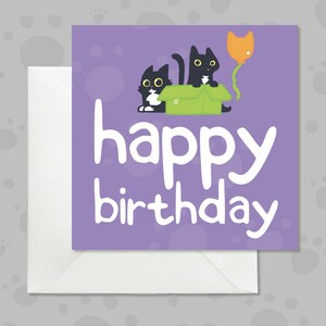 Happy birthday card for cat lover,  Black cat and tuxedo cat birthday card, Funny card with playful cats, Card for cat lover on birthday