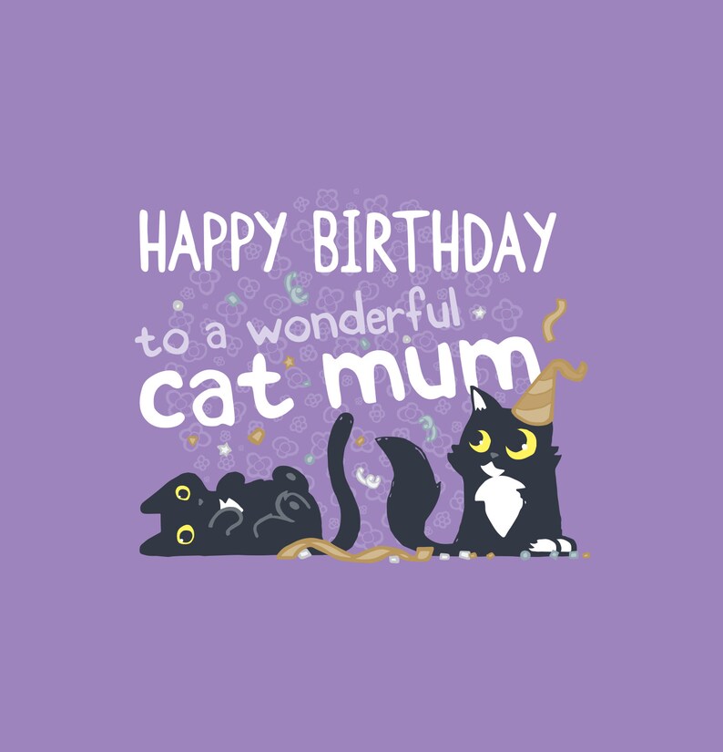 Cute Cat Mum Birthday Card Happy Birthday Cat Card Purple - Etsy UK
