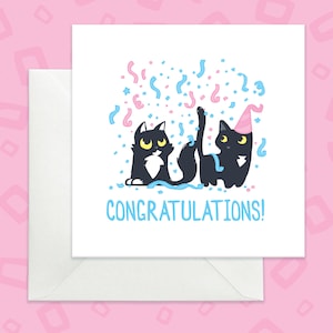 Carte de félicitations chat noir, carte de félicitations sur le thème du chat, carte de félicitations amusante et colorée avec des chats, carte de célébration avec des chats noirs