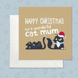 Carte de Noël or maman chat, jolie carte de Noël chat noir pour maman chat, carte de vacances or doux, carte or doux pour mamans chat, des chats