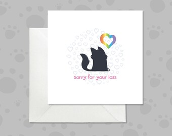 Tuxedo Cat Sympathy Card, Rainbow Heart, Pet Loss Condolences
