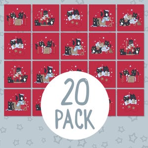 Set van 20 zwarte kat-kerstkaarten, leuk grappig kerstkaartenpakket, 20 schattige zwarte kat-kerstkaarten, set kerstkaarten voor kattenliefhebbers