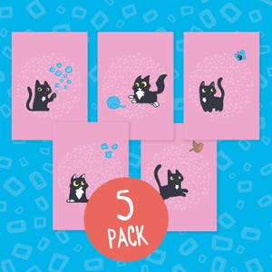 Cartes de correspondance chat noir, lot de 5 cartes de correspondance chat noir, lot de cartes de remerciement sur le thème des chats, lot de cinq cartes pour les amoureux des chats