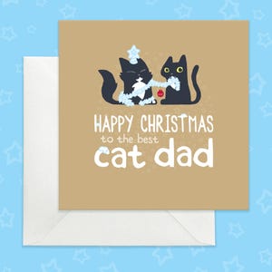 Carte de Noël drôle de papa de chat, carte de vacances de chat doux, carte de Noël de chats noirs d'or pour papa de chat, carte de Noël mignonne drôle pour papa de chat