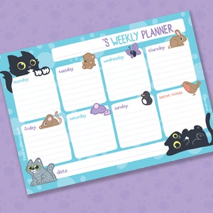 Printed weekly planner for children, Kid's cat themed weekly planner, Colourful weekly planner for kids, Kids A4 weekly desk planner
