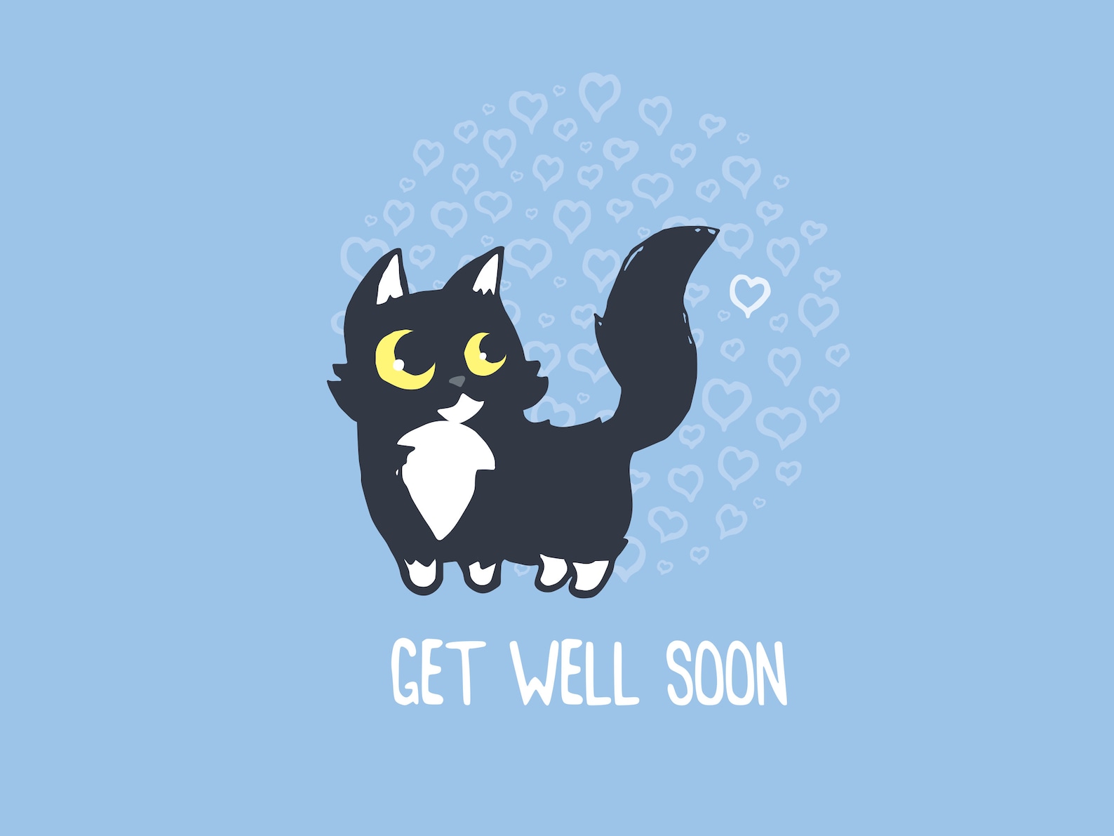 Get Well Soon card cute black cat card blue get well soon | Etsy