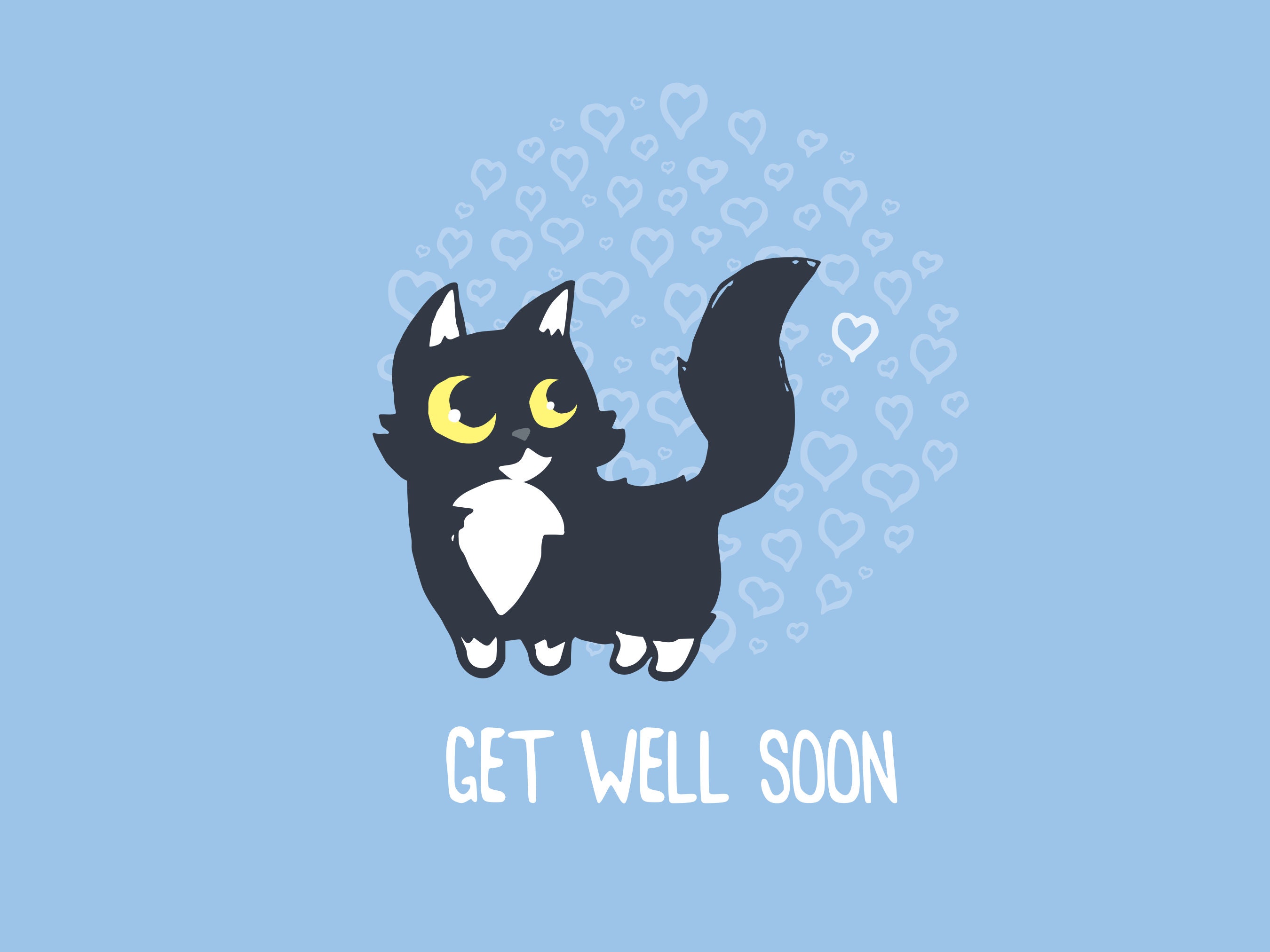 Get Well Soon card cute black cat card blue get well soon | Etsy