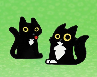 Paire d'épingles en émail de chat noir, ensemble d'épingles de chat noir mignon, épingles de chat noir et de smoking, badges d'épingle en émail doux, ensemble d'épingles de chat doux