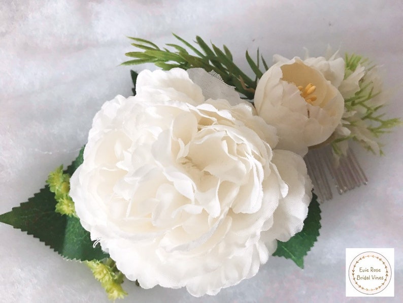 rosemary and Rose leaf wedding hair accessory comb Beautiful white vintage boho floral flower Peony Rose bridal hair comb with gypso