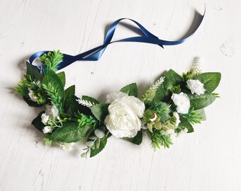White Tea Rose, Gypsophila and Sweet Osmanthus Floral Wedding Dog Collar Wedding Dog Canine Garland Adornment Flower Crown for Dogs