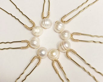 Set of 8 Ivory Freshwater Pearl Bridal Wedding Hair Pins Picks Vintage Boho Bridal Hair Accessories in Gold, Silver or Rose Gold